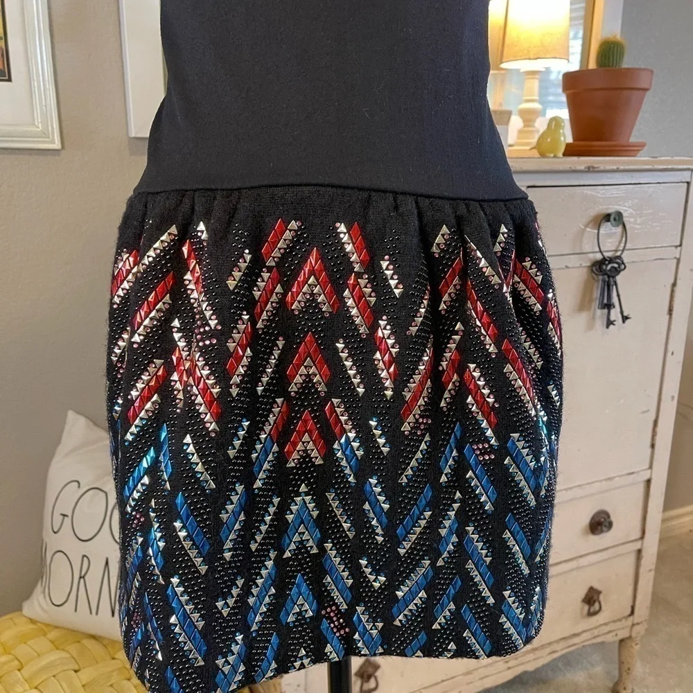 Tsumori Chisato Skirt Sz 2 Studded Black Wool Mohair Vegan Leather Mini Designer